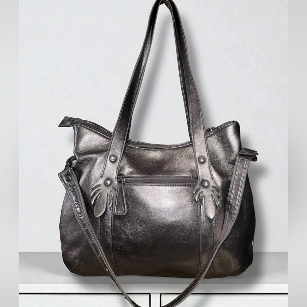 Chi By Falchi Metallic Silver Genuine Lamb Leather Satchel Shoulder Bag Purse